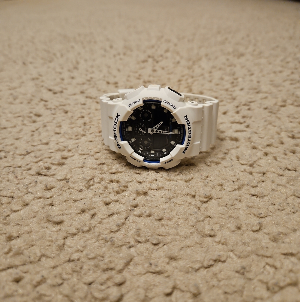 Casio G-Shock White Analog Digital Watch GA-100B-7A GA100B